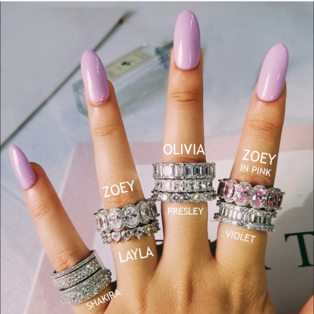 Oval Cut Halo Diamond Pink Clear Wedding Eternity Band - Picture 10 of 16
